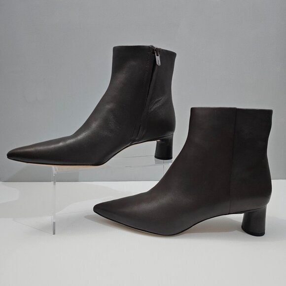 Vince Fitz Ankle Bootie Size 9.5 Truffle Brown Leather Pointed Toe Block Heel - Picture 2 of 14
